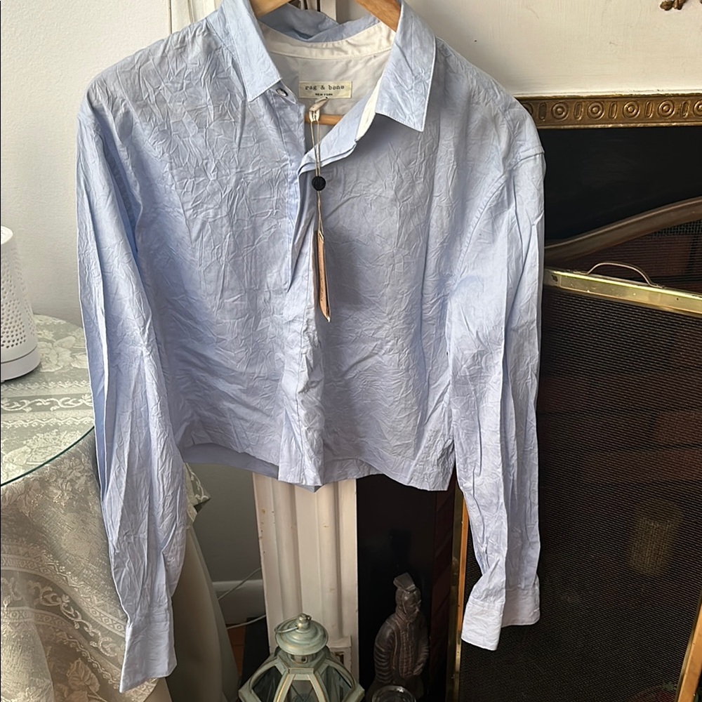 Rag & Bone Blue Button Down Shirt Cropped Style